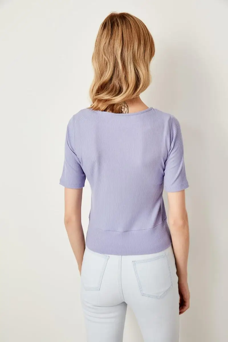 Trendyol Lilac Shir detaymi трикотажная блузка в рубчик TWOSS19FV0122|Блузки| |