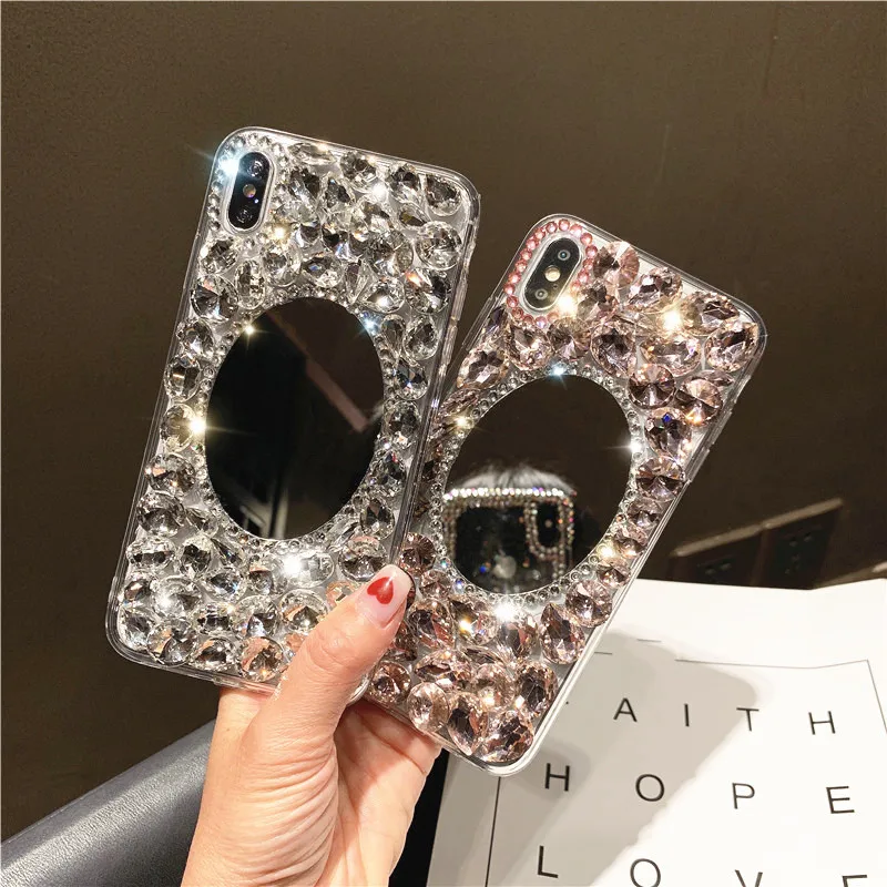 Стеклянный чехол со стразами для телефона samsung galaxy Note 10 plus зеркальные Чехлы Bling Funda