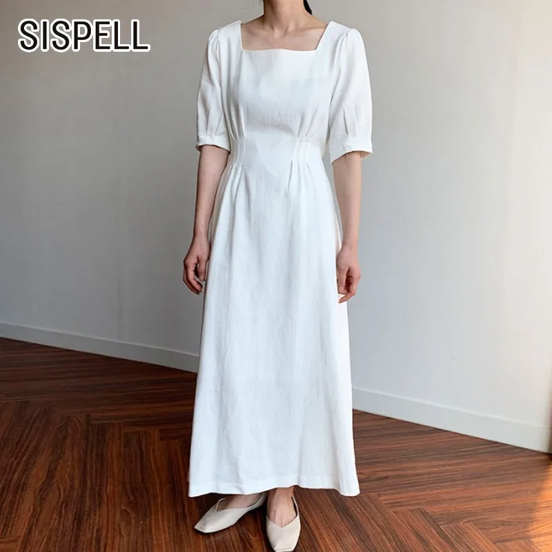 SISPELL/летнее однотонное женское платье с квадратным вырезом пышными рукавами
