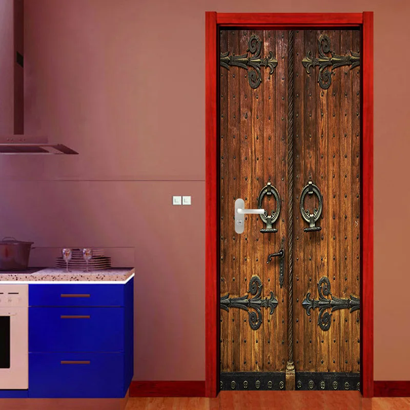 

Older Effect Retro Wooden Door Door Sticker Waterproof Door Stickers Imitation 3D Decal Wholesale Drop Shipping Good Quality