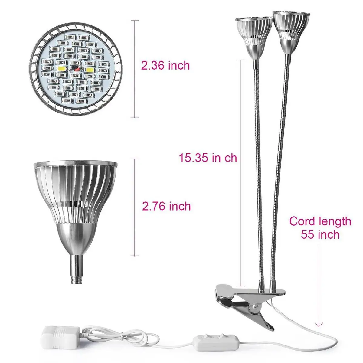 CLAITE 60 Вт с двумя головками растений 80 Led лампа для выращивания света Регулируемая