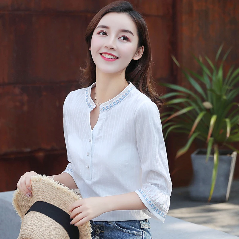 2019 High Quality Summer Fashion Women cotton Casual Short Sleeve Flower Print Soft Loose Blouses Shirt Lady Plus Size Top |