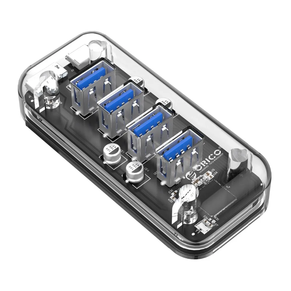 Orico 4 порта s Usb3.0 прозрачный концентратор сплиттер с двойным микро USB портом