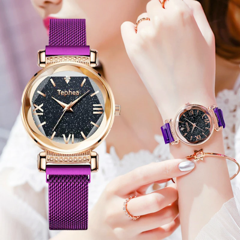 Роскошные Брендовые женские часы модные звездное небо Дамские Кварцевые