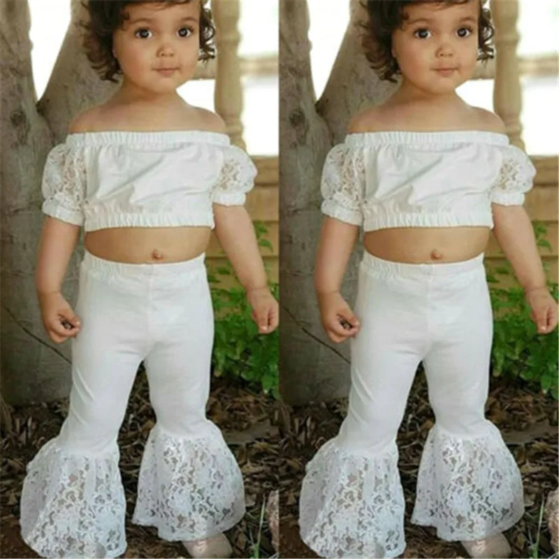 Комплект одежды из 2 предметов для маленьких девочек Белый Кружевной укороченный