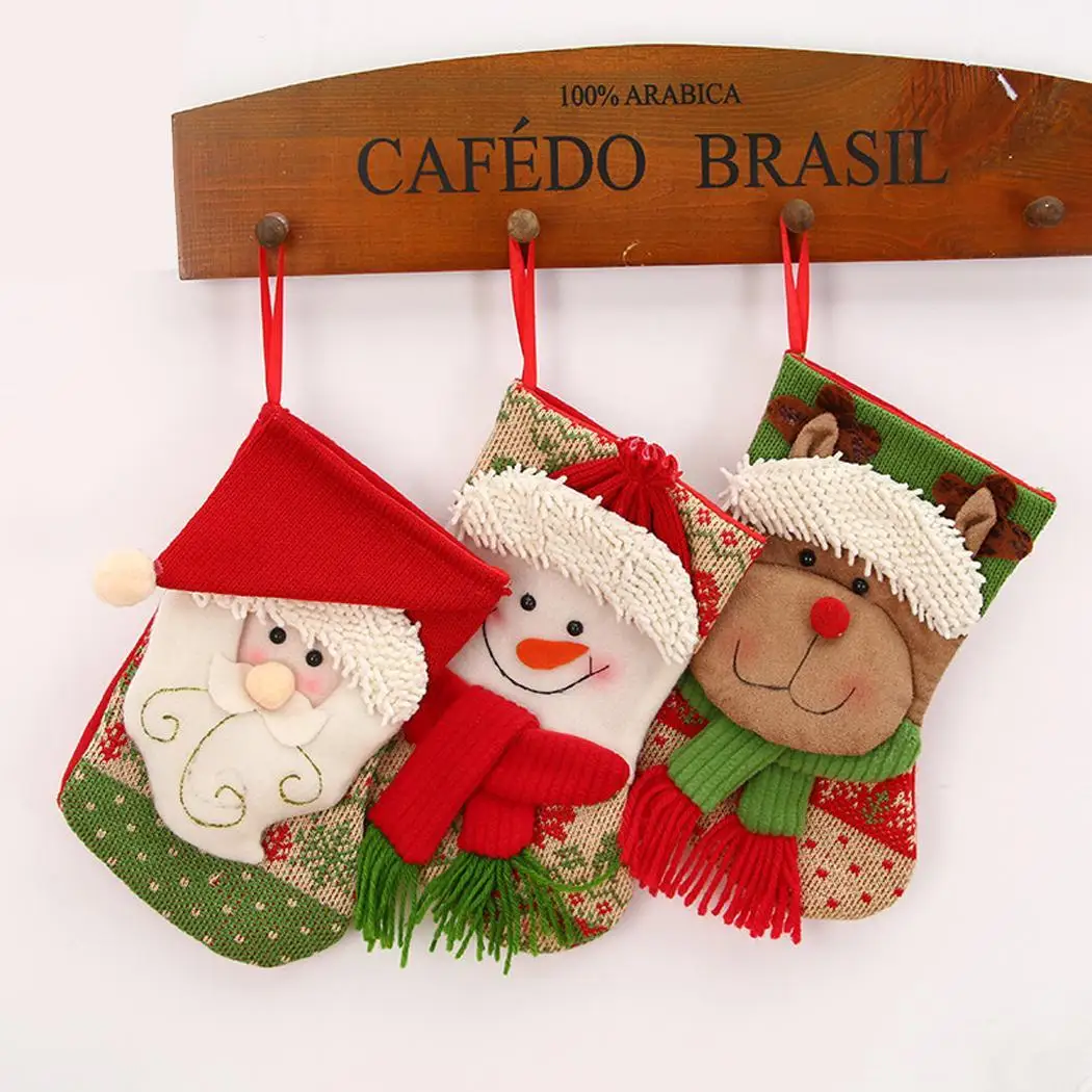 Рождественский носок с Санта-Клаусом и оленем Рождественское украшение подвеска