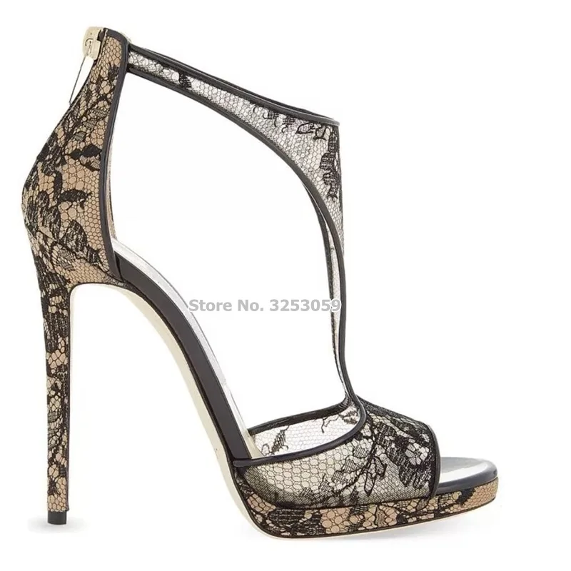 Новогодние черные кружевные сандалии ALMUDENA с цветочным принтом и Т образным