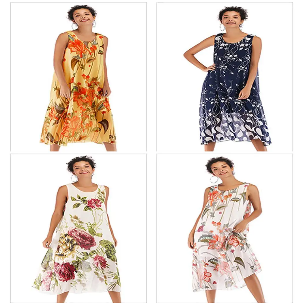 Женское Модное шифоновое платье без рукавов в богемном стиле повседневное