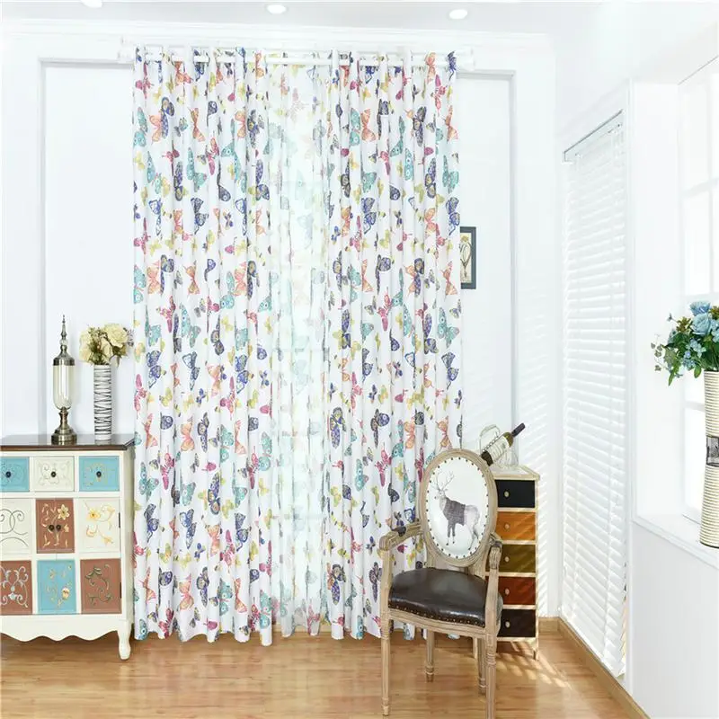 1PC 100x250cm Butterfly Curtain Washable Polyester Pastoral Style Living Room Window Bedroom Drape Blackout Home Decor | Дом и сад