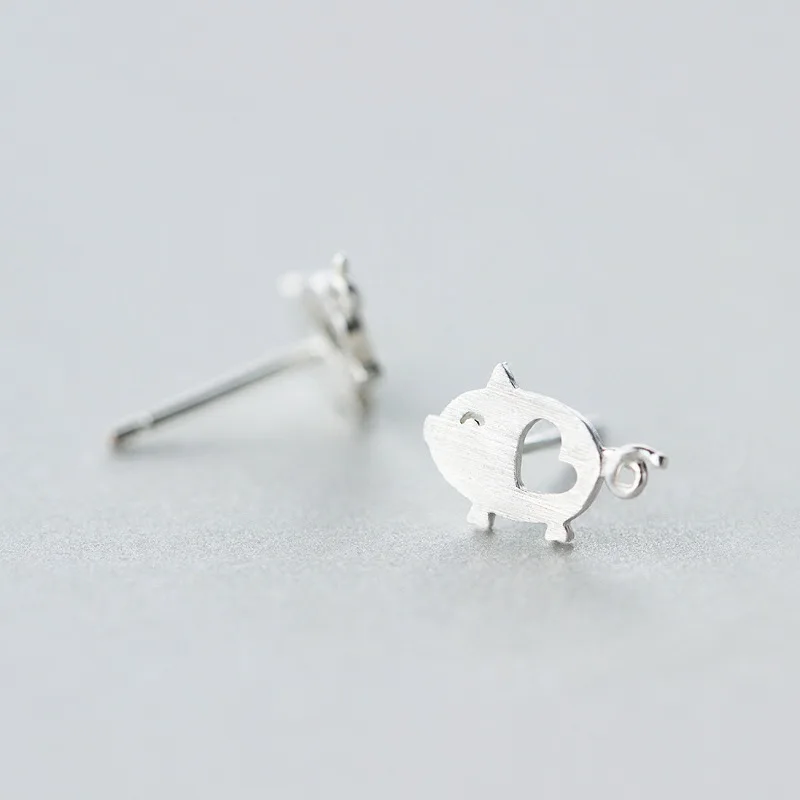 925 Sterling Silver Jewelry Fashion Cute Tiny 1.2cmX0.75cm Hollow Heart Pig Stud Earrings Gift For Girls Kids Lady | Украшения и