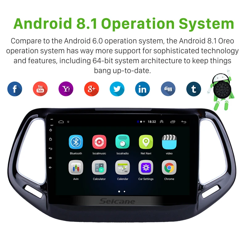 Seicane Android 9 1 головное устройство 10 &quotдля 2017 Jeep Compass GPS Navi автомобильное стерео Mirror
