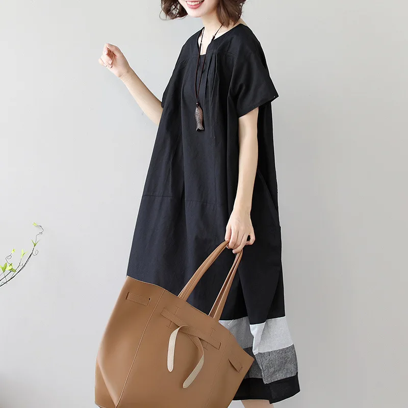 2019 Suit-dress Summer New Dress Cotton Short Sleeve Longuette Woman Party Vestidos | Женская одежда