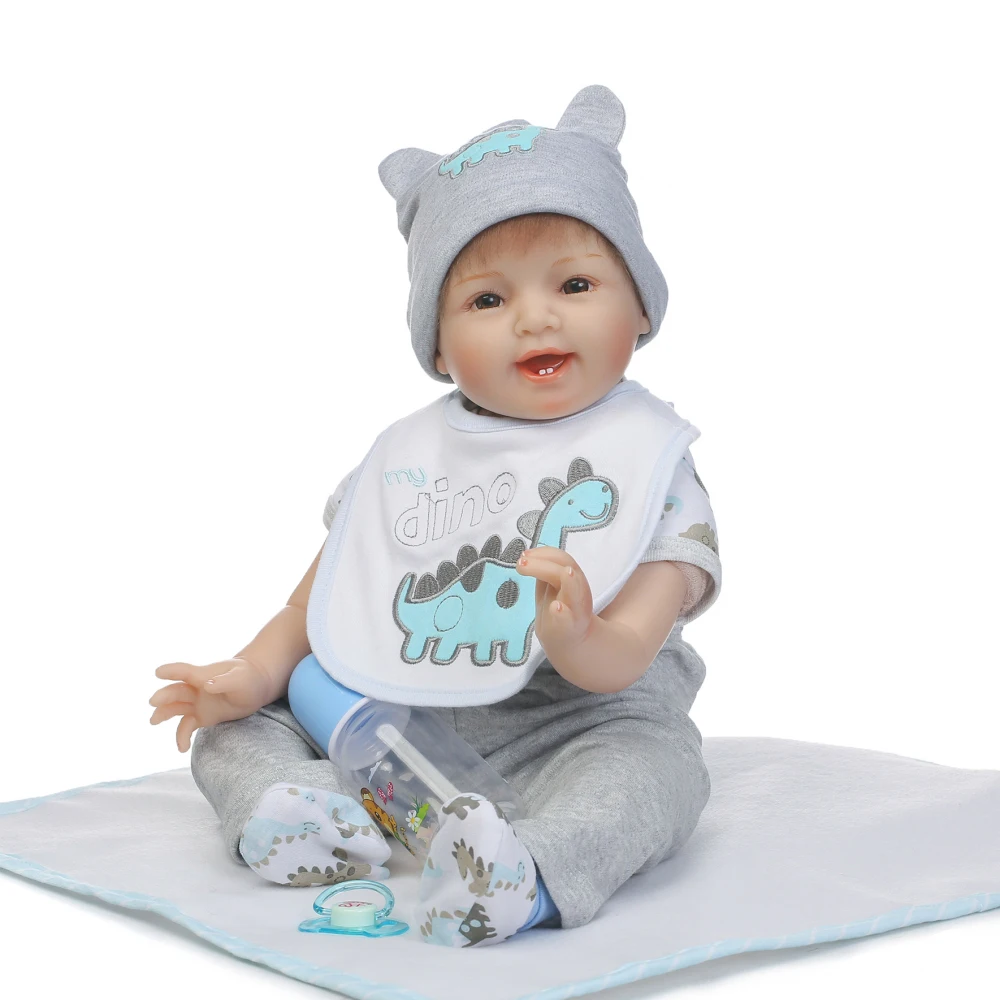 

22inch 55cm Reborn Baby Doll Girl PP filling Silicon With Blue Dinosaur Clothes Lifelike Cute Gifts Toy