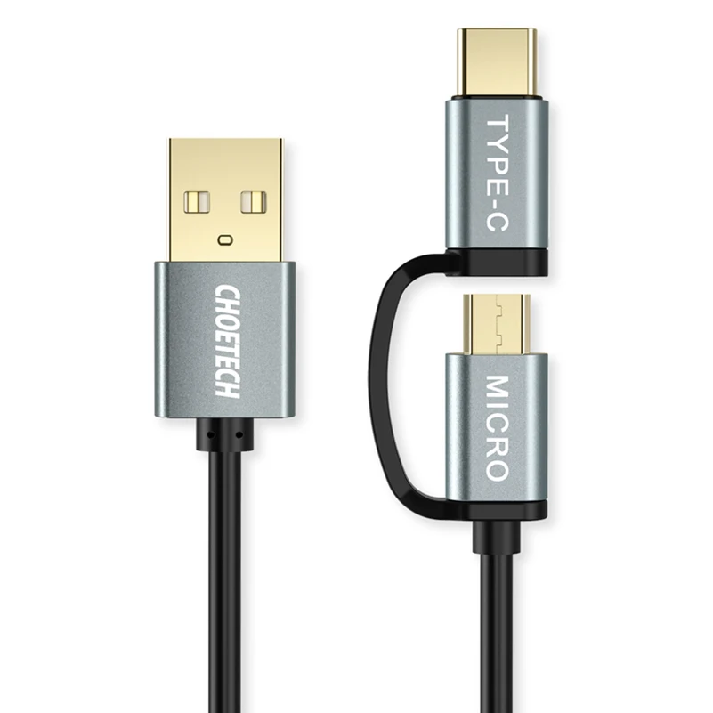 CHOETECH 2 в 1 микро кабель с разъемом Usb Type C (прямой) совместим Samsung Galaxy Note9/8/S9/S|Кабели