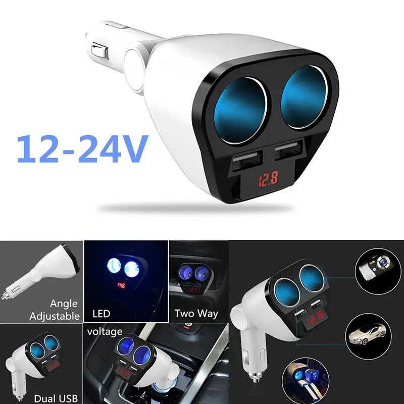 

120W Car Cigarette Lighter Power Adapter 12V-24V Car Splitter 2 Way Cigarette Lighter Socket With Dual 2 USB Car Charger Newest