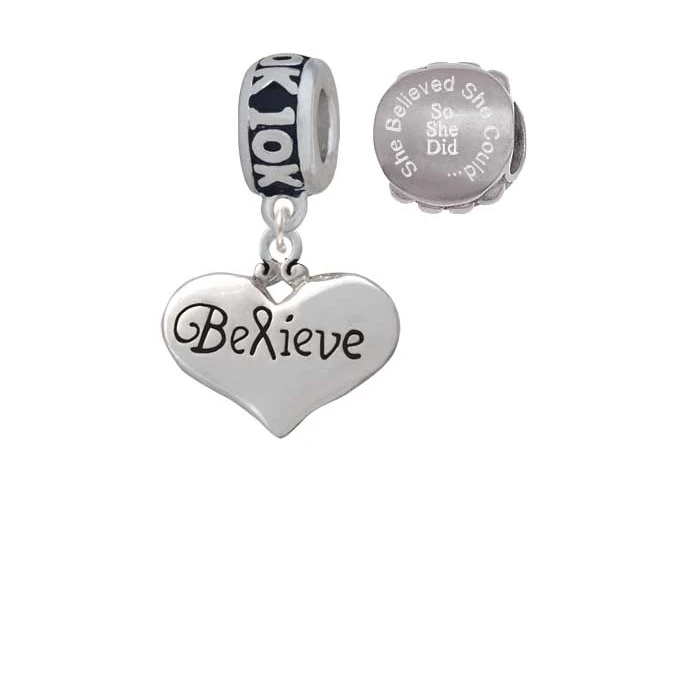 Silvertone большой верьте с лентой сердце 10 K Run она верила что может очаровать бусы