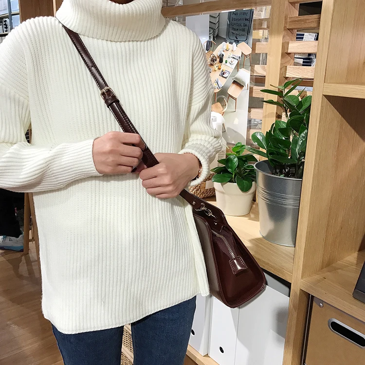 Harajuku для женщин сплошной цвет Водолазка свободные краткое термальность