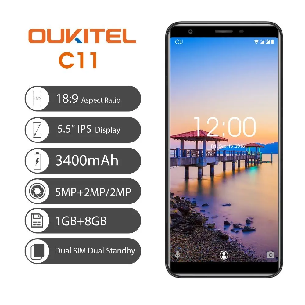 Oukitel C11 смартфон с 5 дюймовым дисплеем четырёхъядерным процессором MTK6580A ОЗУ 1 ГБ