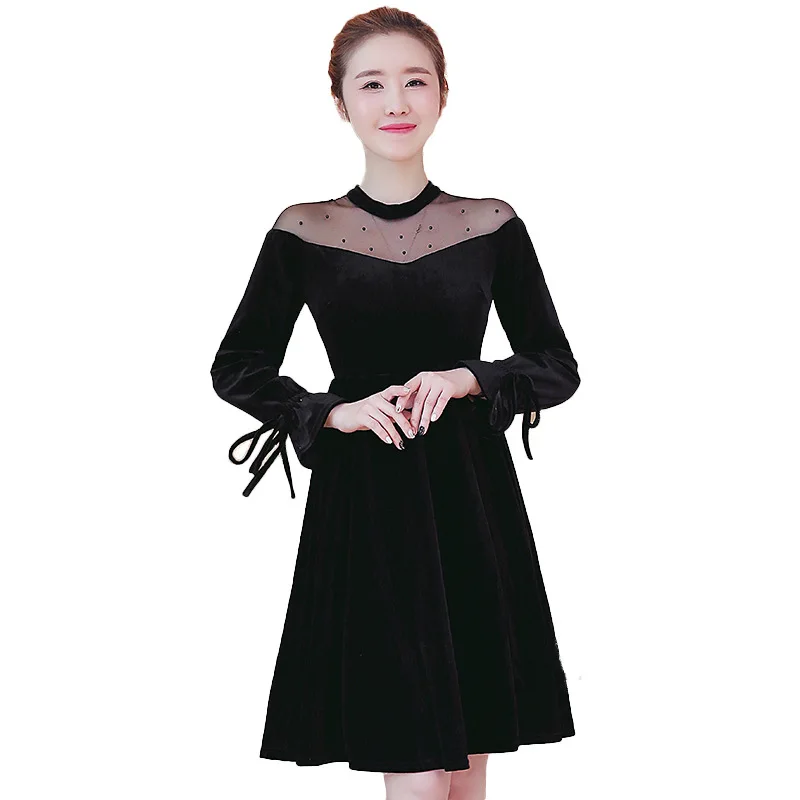 

2018 Autumn New Pattern European Will Code Self-cultivation Thin Long Fund Black Fat Younger Sister Dress