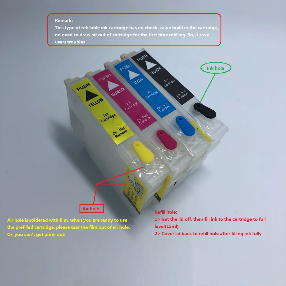 

YOTAT Refillable T1001 T1002 T1003 T1004 ink cartridge for Epson Stylus Office B40W BX310FN BX600FW BX610FW SX515W SX600FW