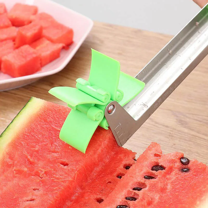 Kitchen windmill Watermelon Slicer Cutter Tongs Corer Fruit Melon Stainless Steel Cut Refreshing Cubes |