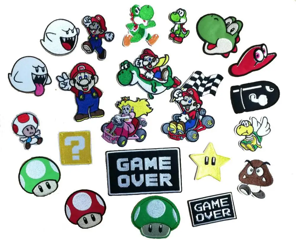Yoshi Железный на патч Mario cart гриб звезда принцесса мультфильм игра над вышитой детской тканью аппликация аксессуар значок