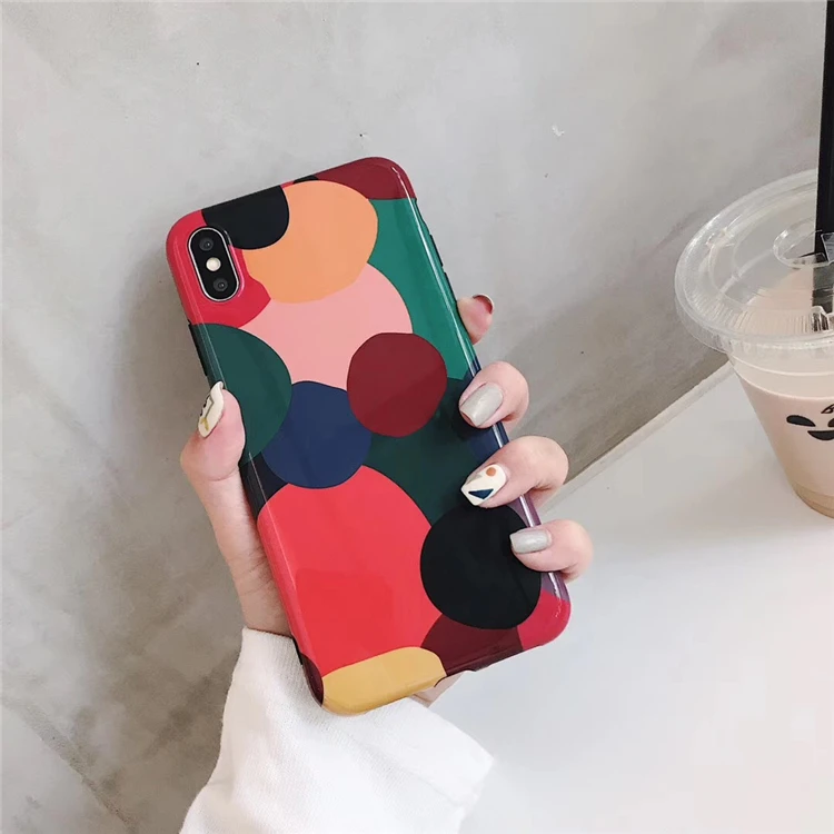 Цветной Гладкий волнистый точечный чехол для iPhone XS XR Max X 8 7 6 6S Plus Мягкий IMD парный