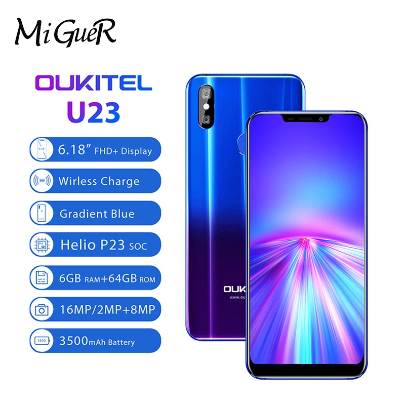 OUKITEL U23 6 18 &quotNotch Display мобильный телефон Android 8 1 MTK6763T Helio P23 Octa Core 6G + 64G беспроводной