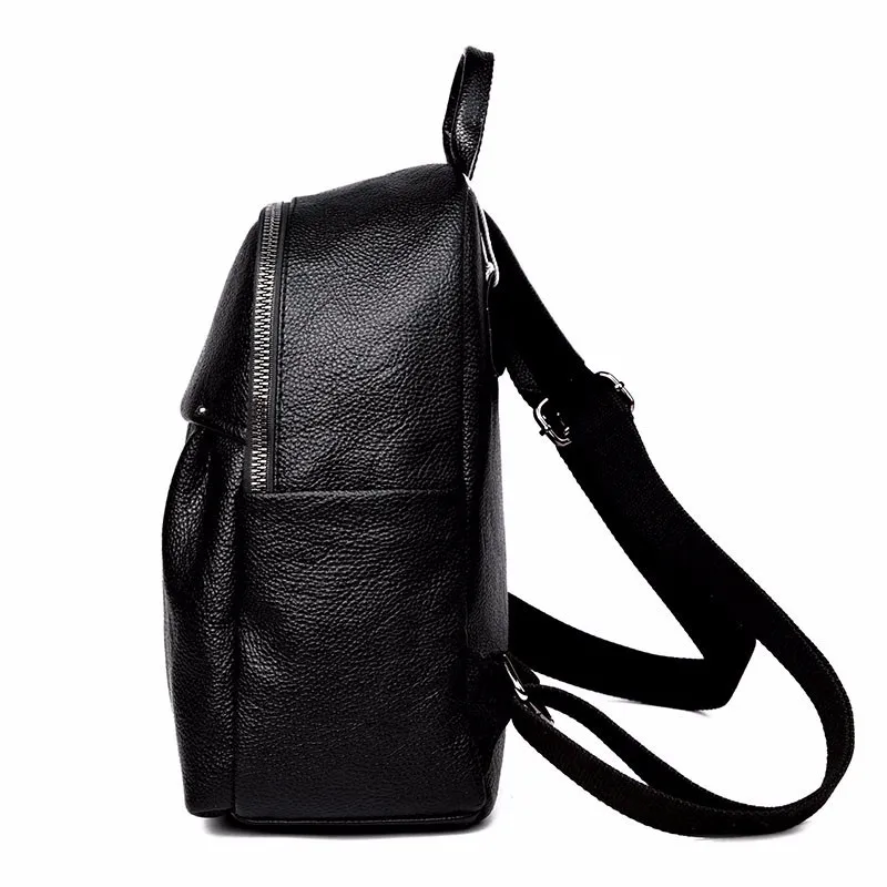 Женский кожаный рюкзак Sac A Dos Черный винтажный дорожный повседневный однотонный