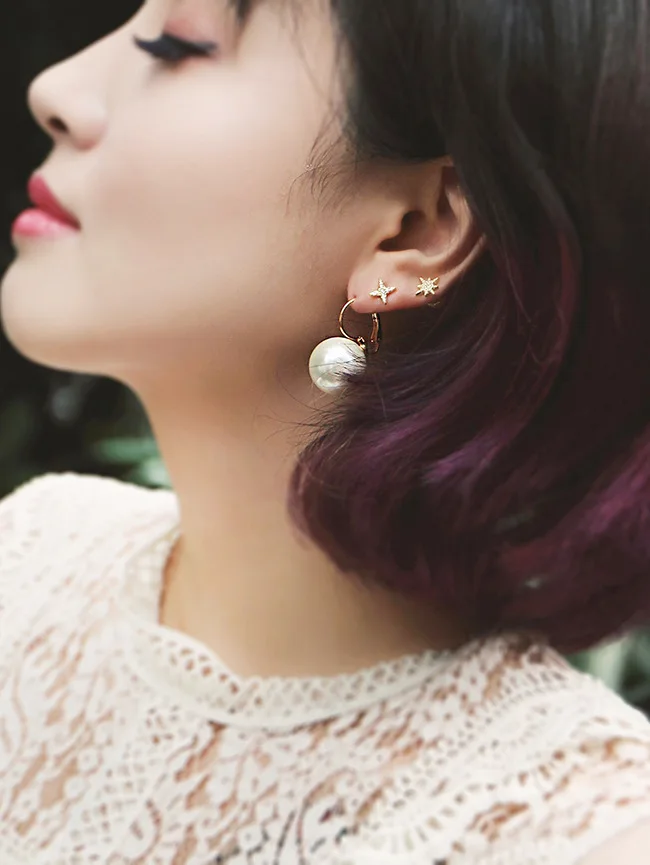 

copper brief all-match super glass pearl stud earrings