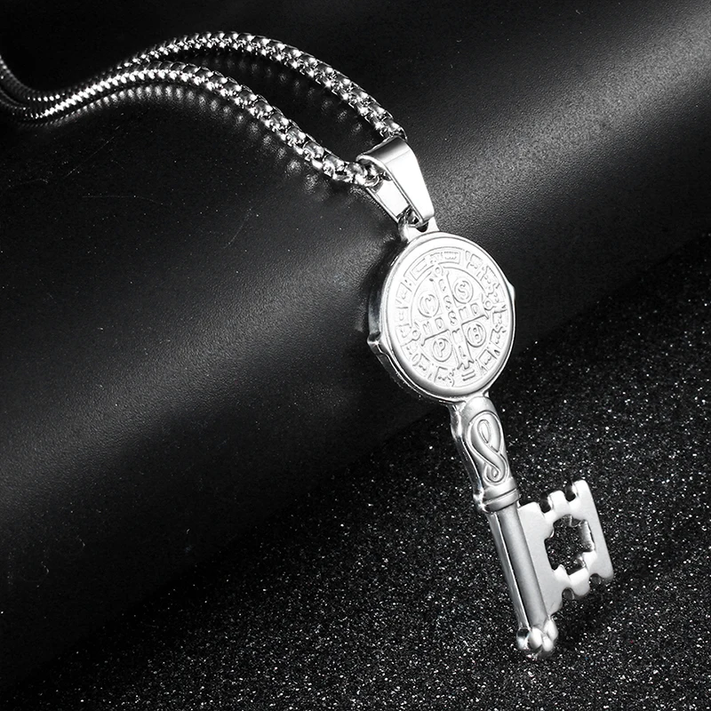Ключевая религиозная подвеска медаль Con Medalla De San Benito En Tono 5 &quotPulgadas из нержавеющей