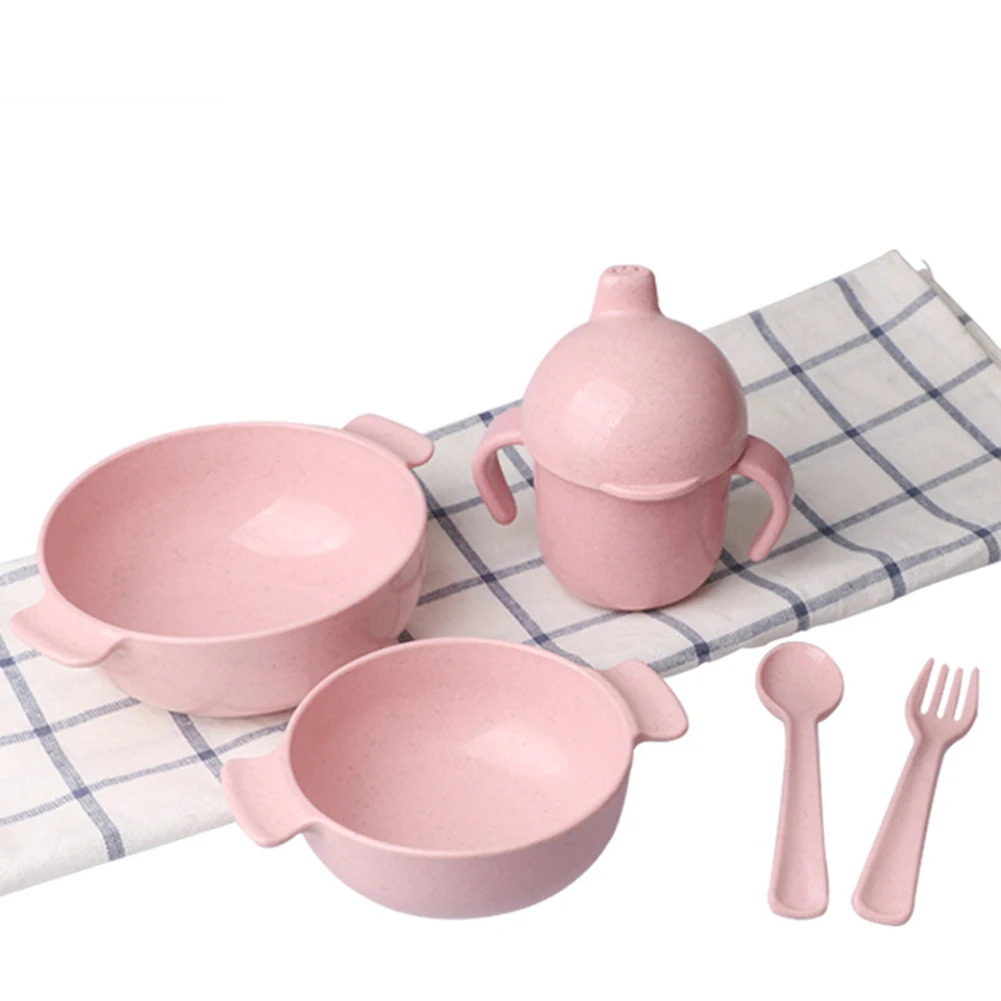 5 шт. безопасная Пшеничная солома с двойными ушами чаша набор ложка и вилка для