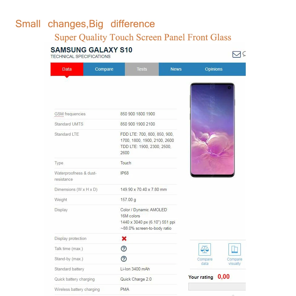 10 шт./лот оригинал для samsung Galaxy S10 SM G9730 G973F G973U G973N сенсорный экран передняя скленая