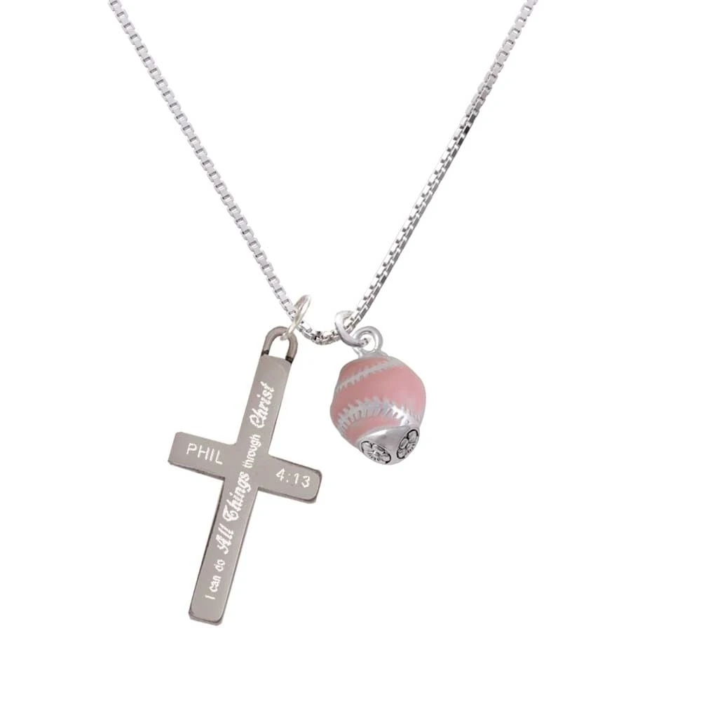 Фото Розовый софтбол с серебряной строчкой Spinner-я могу сделать все вещи-крест ожерелье