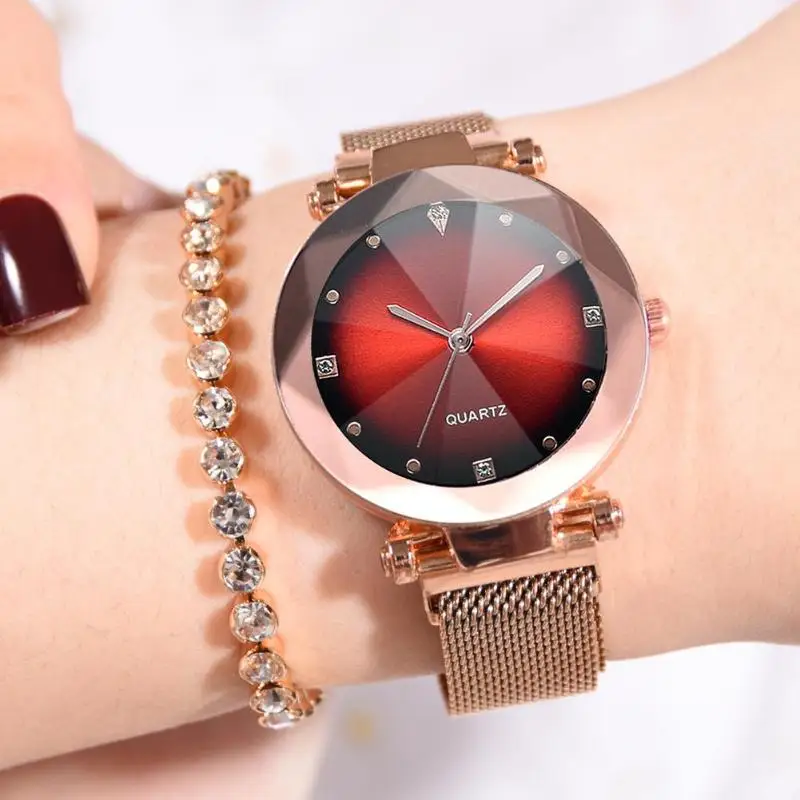 Женские кварцевые часы с магнитной пряжкой из нержавеющей стали со светящимся