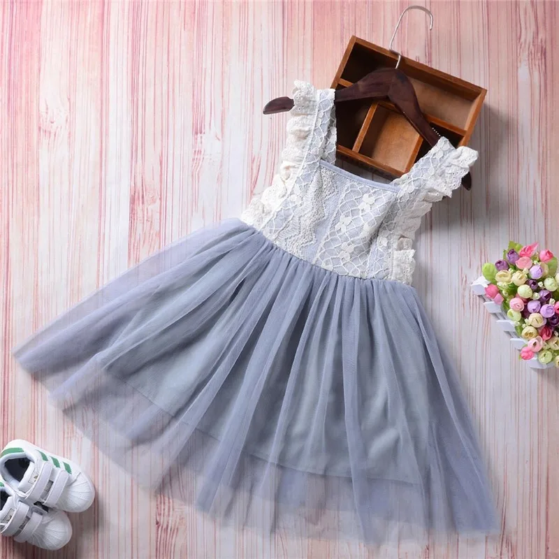 2019 Brand New Toddler Kids Baby Girl Lace Sleeveless Dress Backless Sundress Floral Party Pageant Chiffon Clothes 2-7T | Детская одежда