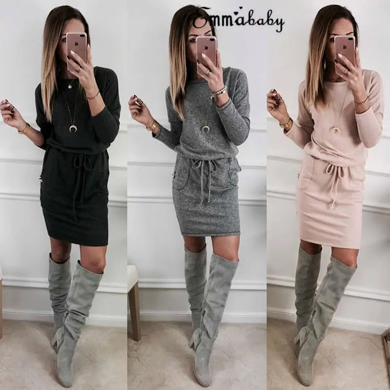 Women Sexy Autumn Winter Long Sleeve Bandage Dress Jumper Tops Slim Party Bodycon Mini New Fashion | Женская одежда