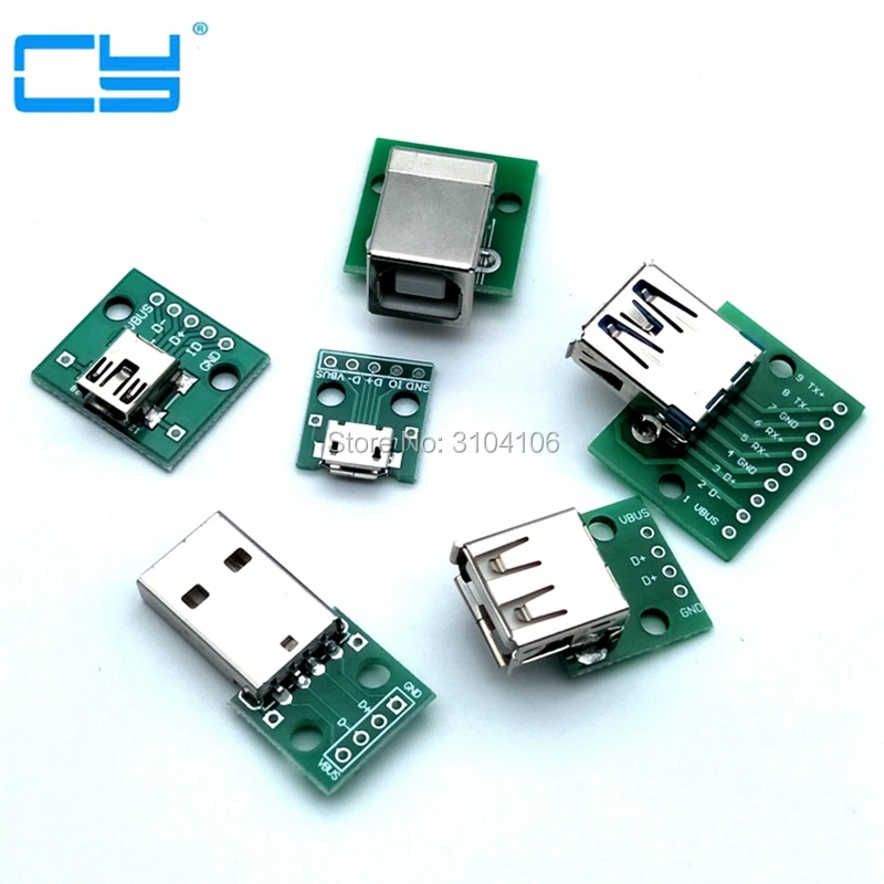 6 шт. USB в DIP адаптер конвертер для 2 54 мм печатной платы 0 3 01 02 03 05 источник питания