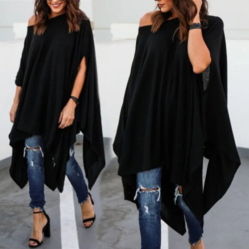 Женские топы Необычные повседневные блузки размера плюс на одно плечо с рукавом