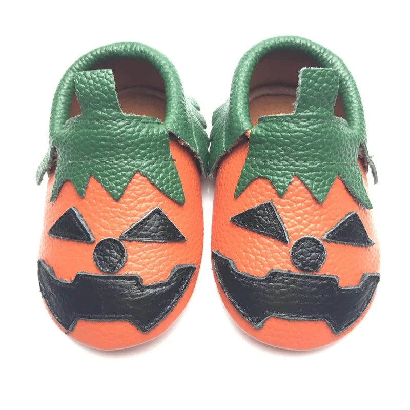 

Cute Halloween Pumpkin Modeling Baby Shoes Handmade Genuine Leather Baby Moccasins