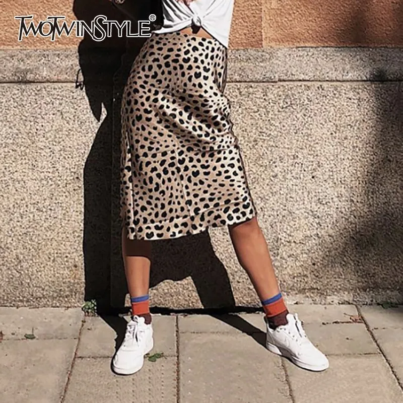 TWOTWINSTYLE винтажная леопардовая Женская юбка с высокой талией облегающая тонкая