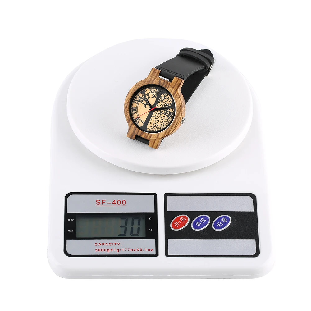 Часы с циферблатом Life Tree деревянные часы ремешком из мягкой кожи и круглыми