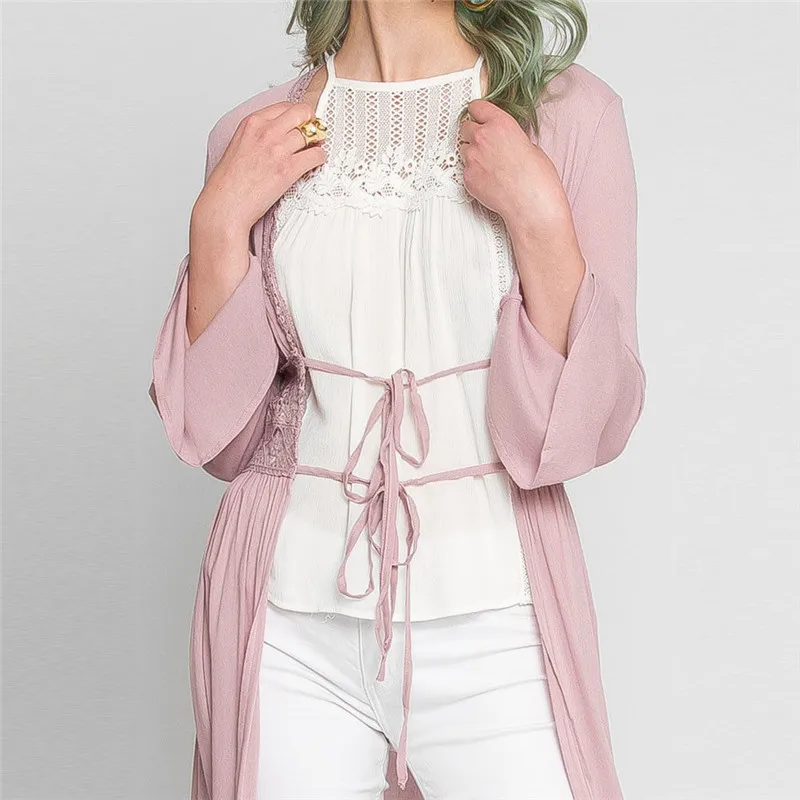 Женское шифоновое кимоно Boho пляжный кардиган однотонный свободный длинный рукав