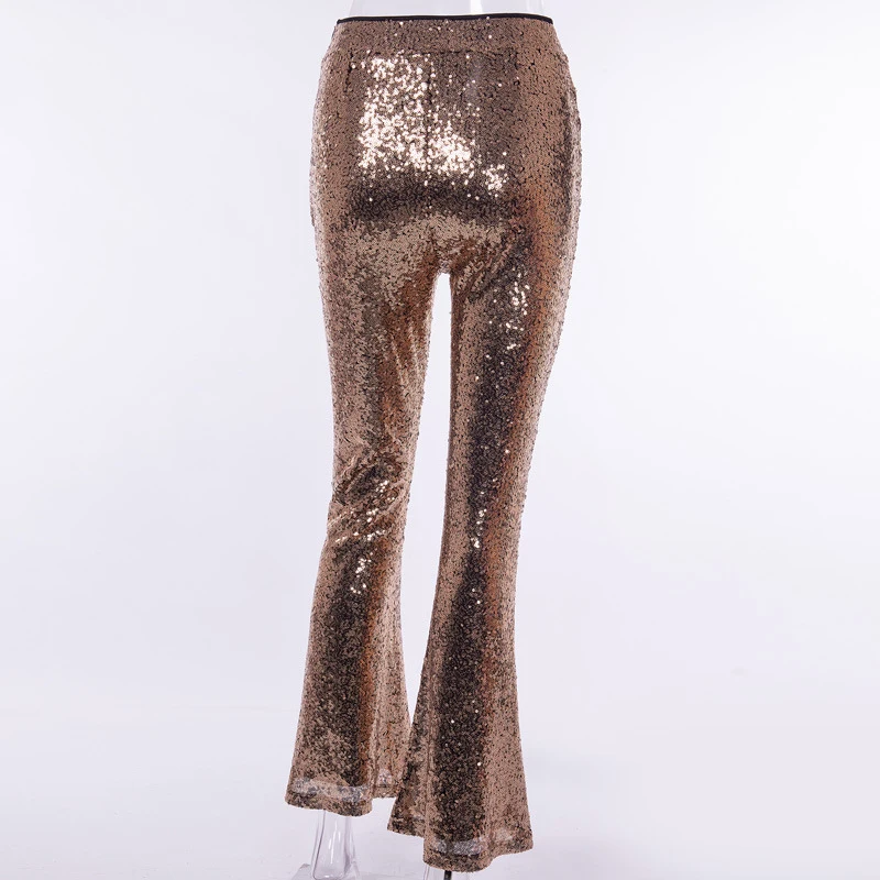 Womens Sequined High Waist Pants Party Bell Bottoms Casual Long Shining Trousers | Женская одежда