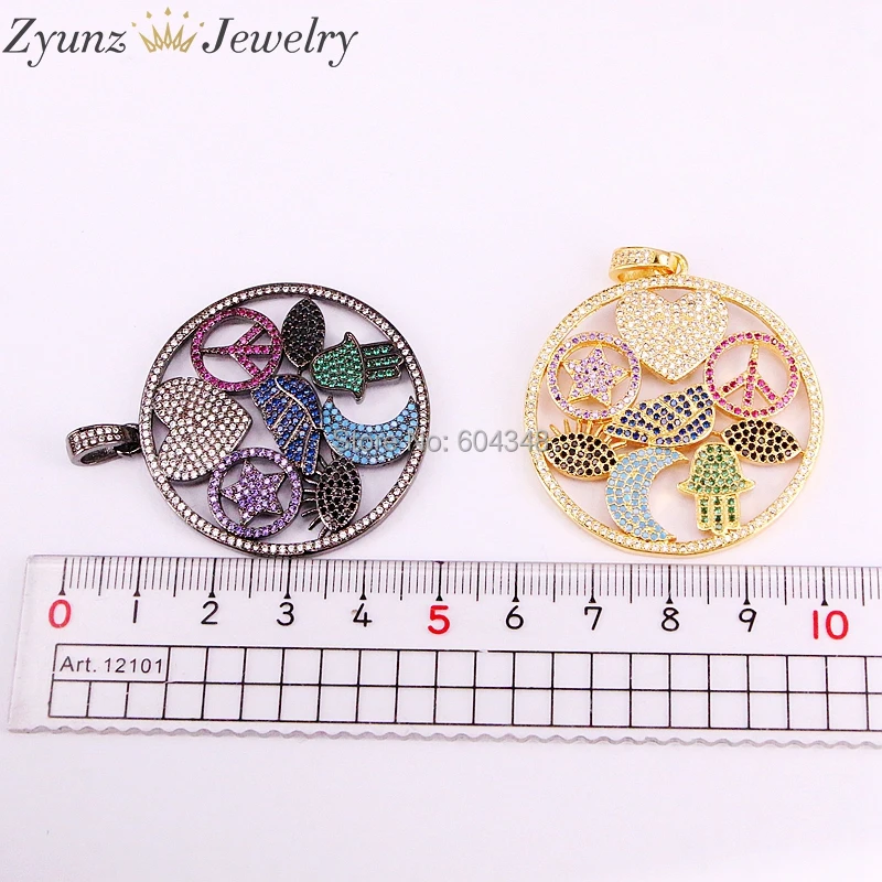 

5pcs ZYZ333-5552 Micro Pave CZ Pendant Necklace, Hamsa Hand & Star & Moon & Heart Mix Patterns Chain Necklaces For Women Men
