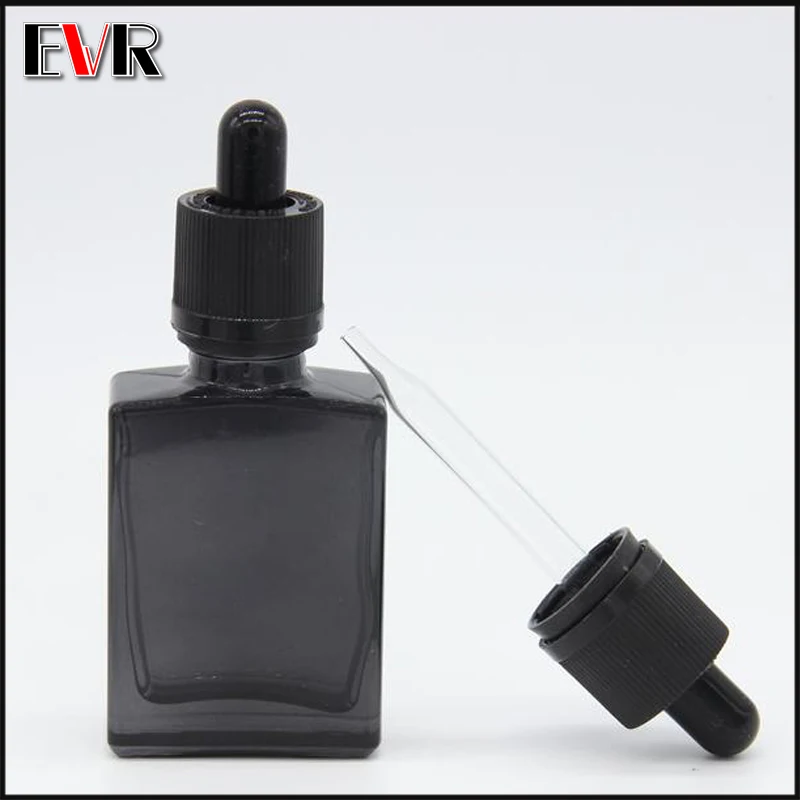 200/lot wholesale 1oz transparent black rectangular glass dropper bottle 30ml CBD VAPE oil with chlid resistant cap | Красота и