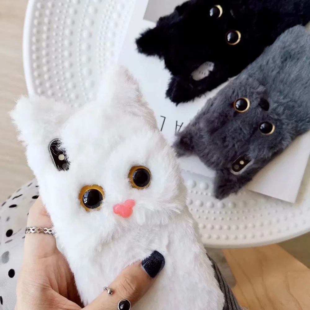 JONSNOW Winter Warm Soft Fur Phone Case for iPhone 6 6S 7 8 Plus 3D Cat Plush Cases XS XR Max Back Cover Fundas |