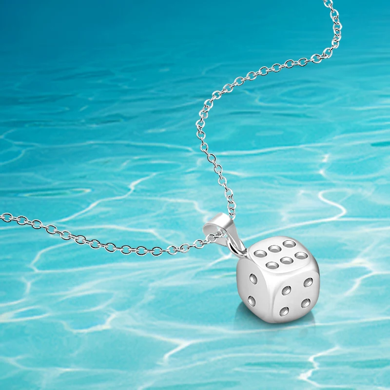

925 Sterling Silver Lucky Square Dice Pendants Necklace Smugglers Dice/Cube Charm Choker Necklace for Women Men Jewelry