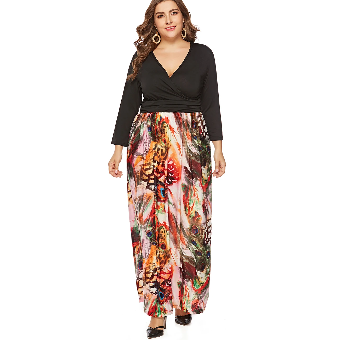 Женское длинное платье большого размера элегантное макси в стиле бохо с ярким