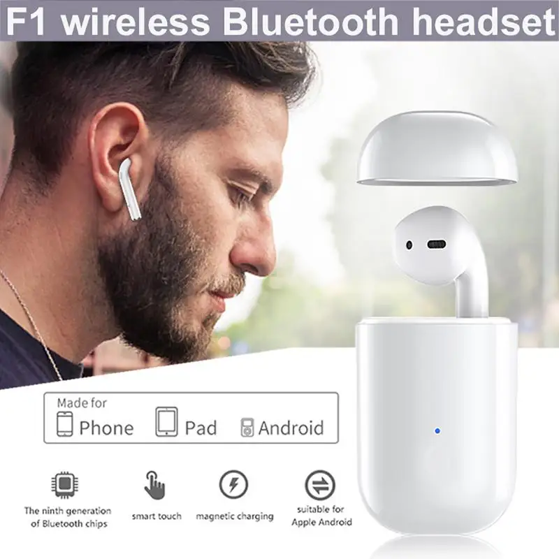 Portable Earphones F1 5.0 TWS Monaural Right Ear Wireless Bluetooth Earbuds Stereo Sweatproof In Devices For IPhone Android | Электроника